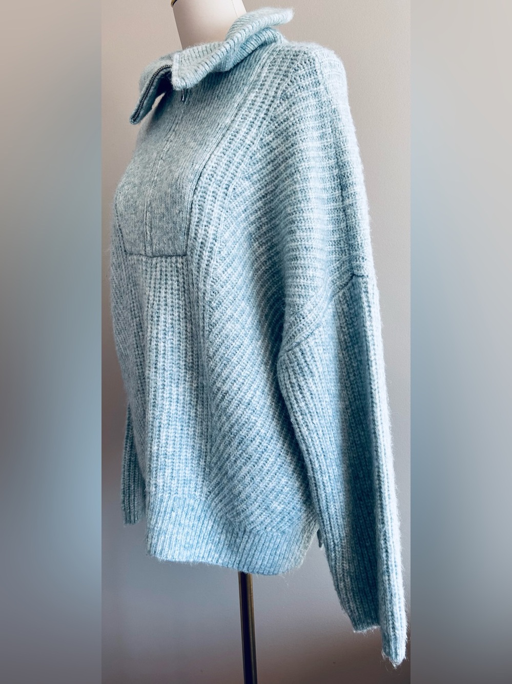 Abercrombie & Fitch Shaker Knit Quarter Zip in Aqua Marl.